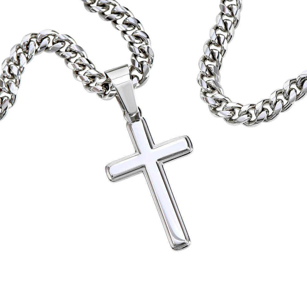 Gift To Our Son From Mom & Dad “Never Forget How far You've Come” Cross with Link Chain Necklace