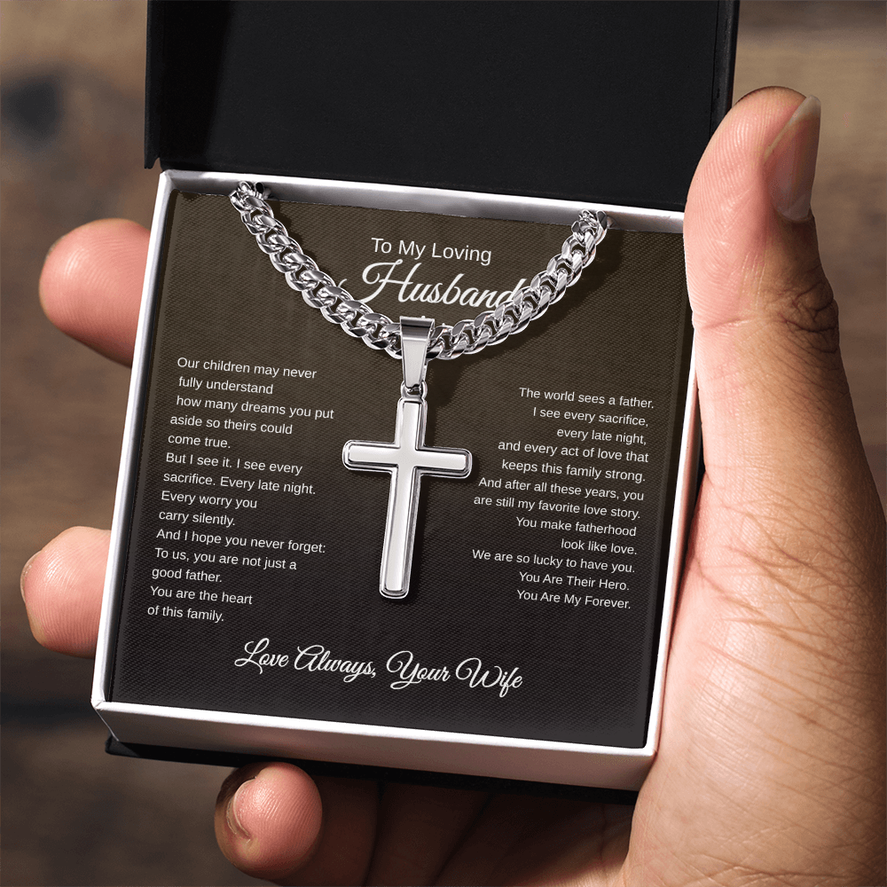 Gift To My Loving Husband From Wife “The way you protect Your family”  Cross Link Chain Necklace