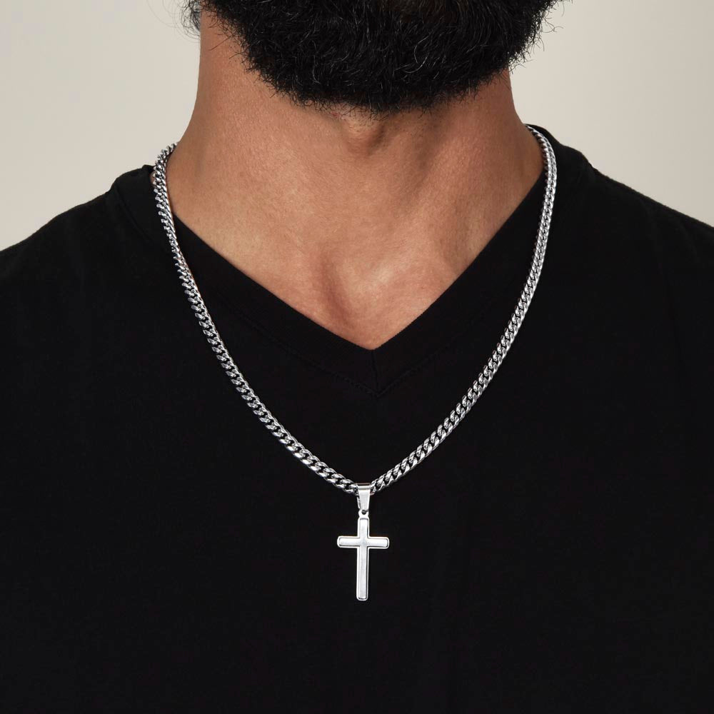 Gift To Our Son From Mom & Dad “Never Forget How far You've Come” Cross with Link Chain Necklace