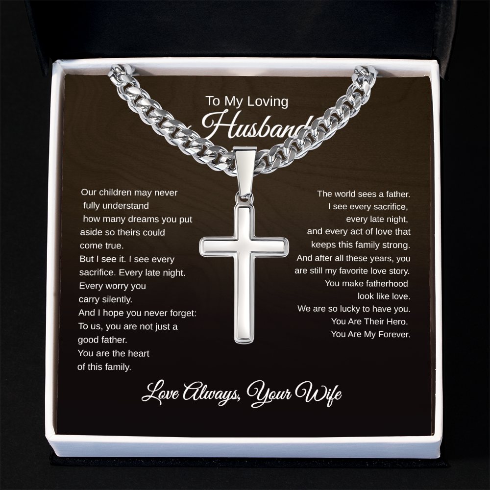 Gift To My Loving Husband From Wife “The way you protect Your family”  Cross Link Chain Necklace