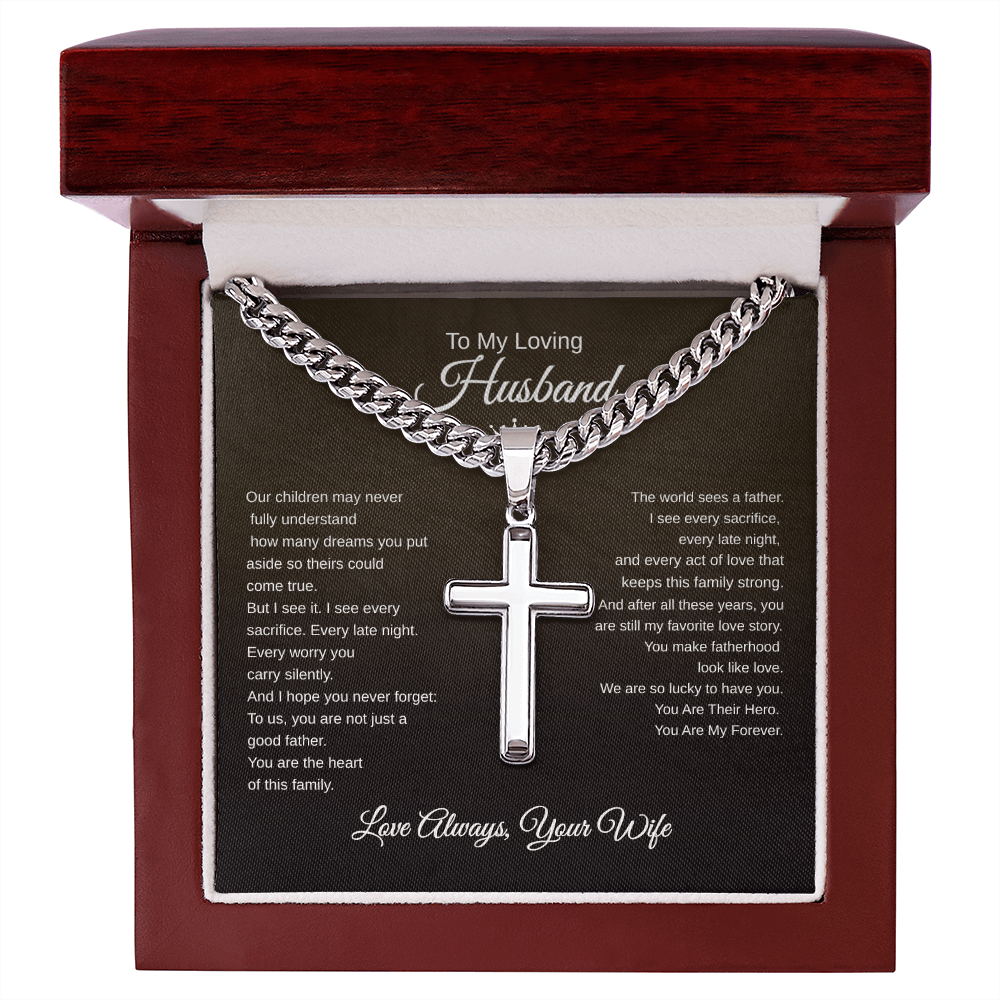 Gift To My Loving Husband From Wife “The way you protect Your family”  Cross Link Chain Necklace