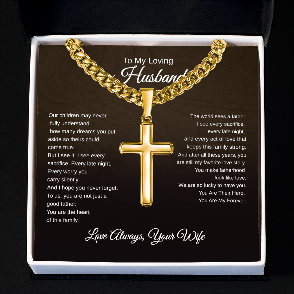 Gift To My Loving Husband From Wife “The way you protect Your family”  Cross Link Chain Necklace