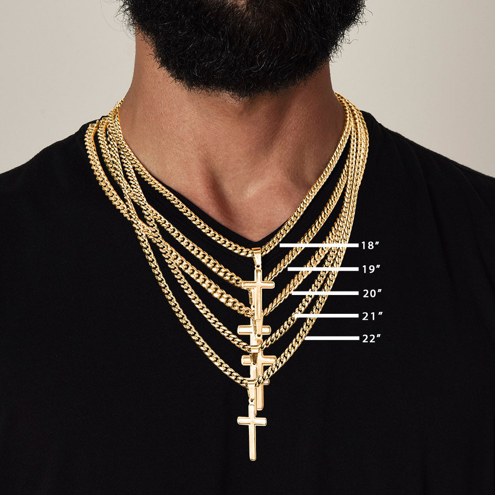 Gift To Our Son From Mom & Dad “Never Forget How far You've Come” Cross with Link Chain Necklace