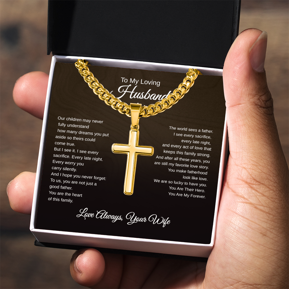 Gift To My Loving Husband From Wife “The way you protect Your family”  Cross Link Chain Necklace