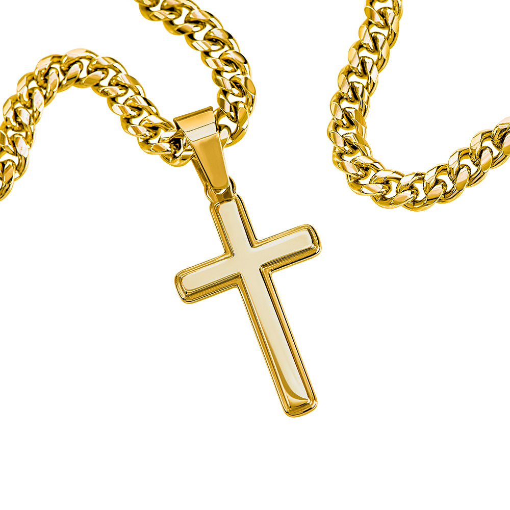 Gift To Our Son From Mom & Dad “The World Is Yours” Cross with Link Chain Necklace