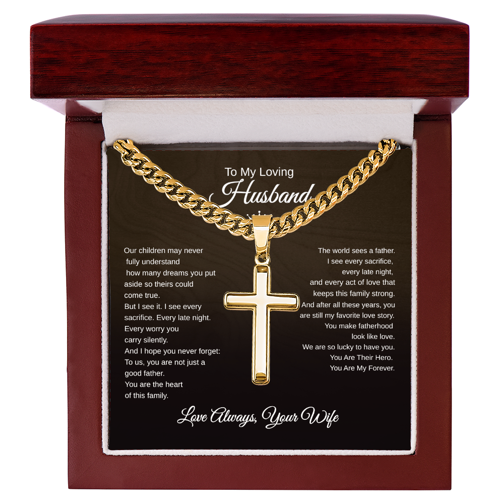 Gift To My Loving Husband From Wife “The way you protect Your family”  Cross Link Chain Necklace