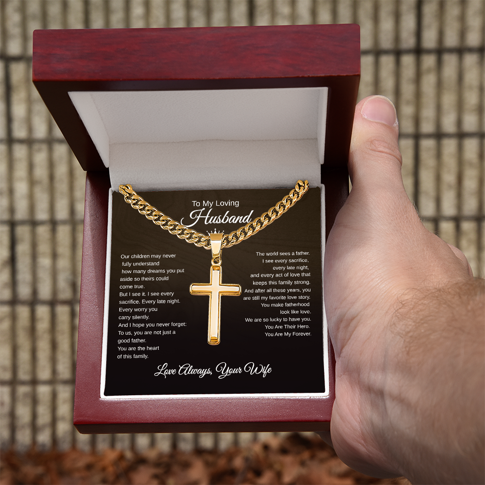 Gift To My Loving Husband From Wife “The way you protect Your family”  Cross Link Chain Necklace