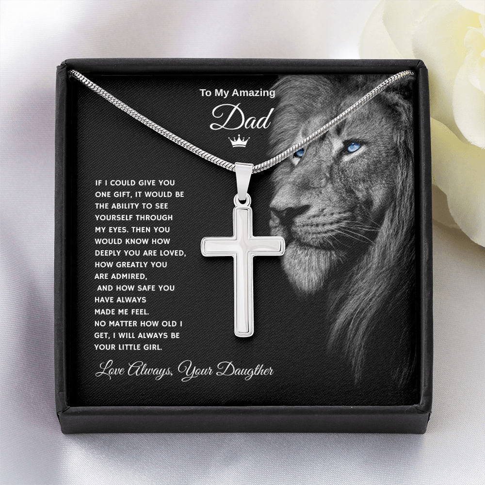 Gift To My Amazing Dad From Daughter “Forever Your Little Girl” Cross Necklace