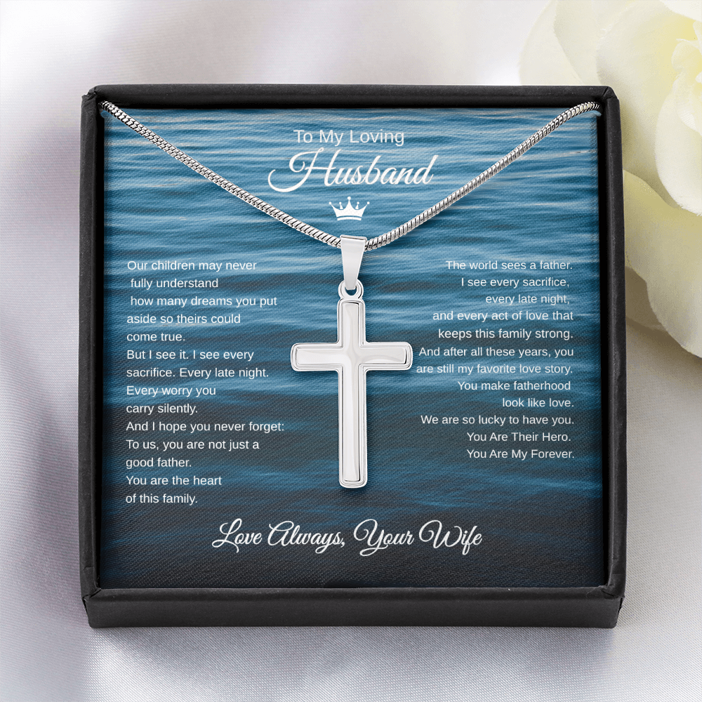 Gift To My Loving Husband From Wife “The Way You Protect Your Family”  Cross Chain Necklace