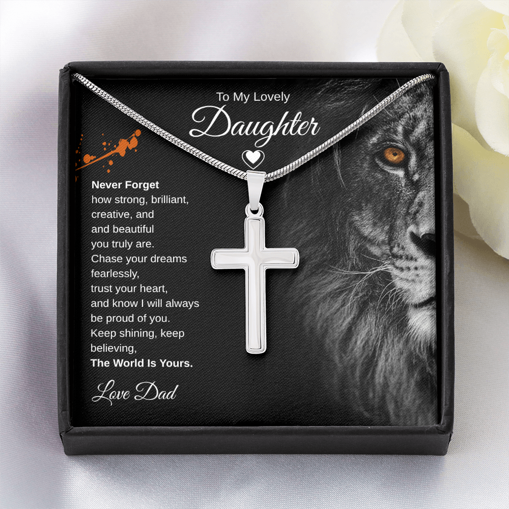 Gift To My Lovely Daughter From Dad “The World Is Yours” Cross Chain Necklace