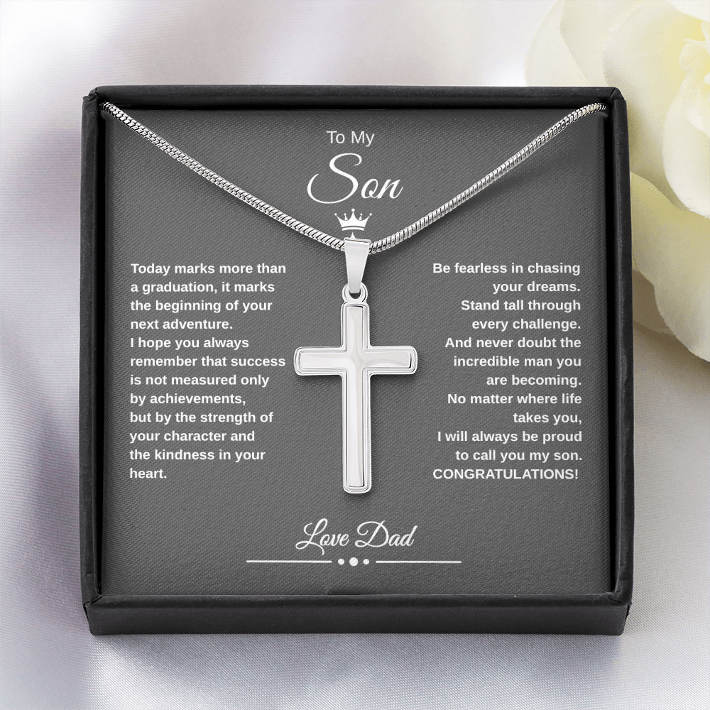 Gift To My Son From Dad “Be Fearless In Chasing Your Dreams” Cross with Link Chain Necklace