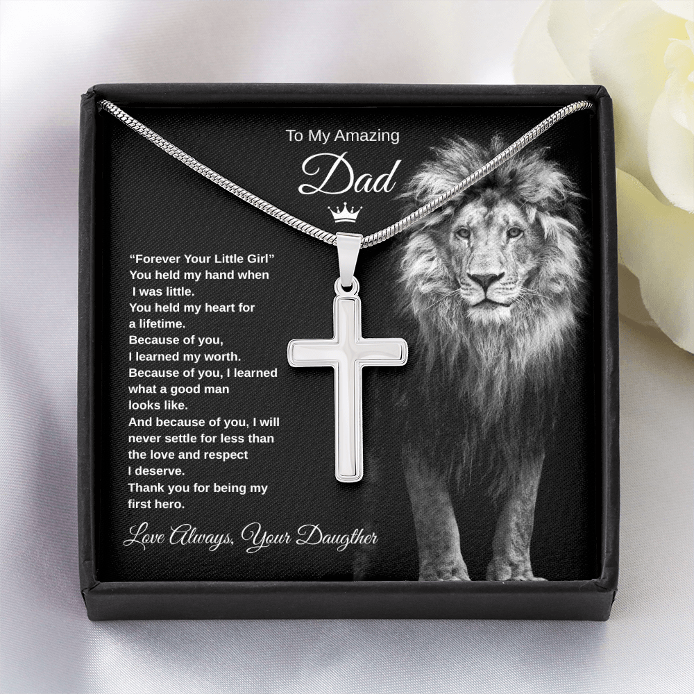 Gift To My Amazing Dad From Daughter “Forever Your Little Girl” Cross Necklace