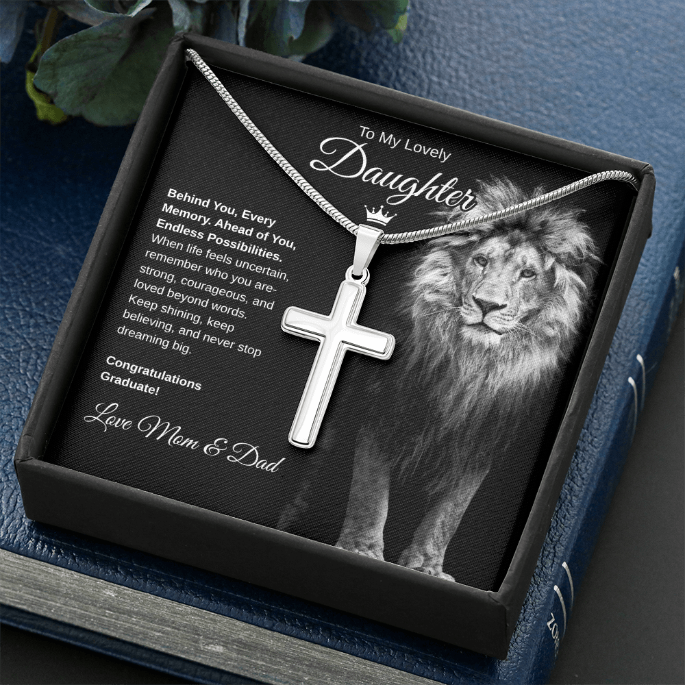 Gift To Our Lovely Daughter From Mom & Dad “Never Stop Dreaming Big” Cross  Necklace