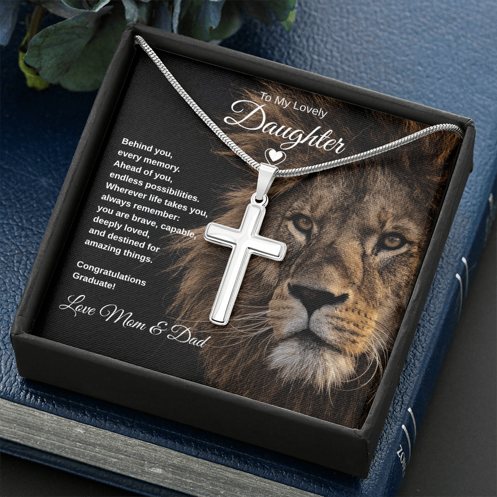 Gift To Our Lovely Daughter From Mom & Dad “You Are Destined For Amazing Things” Cross Chain Necklace