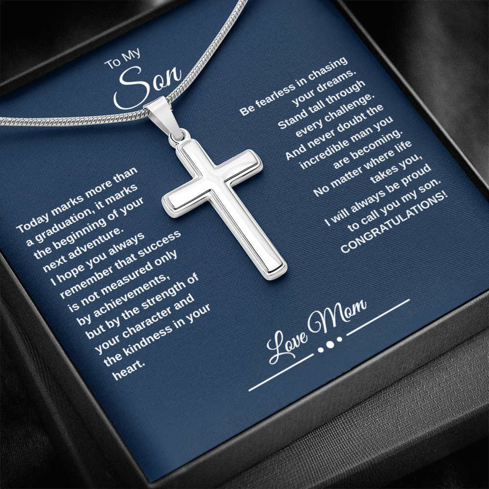 Gift To My Son From Mom “Be Fearless In Chasing Your Dreams” Cross with Link Chain Necklace