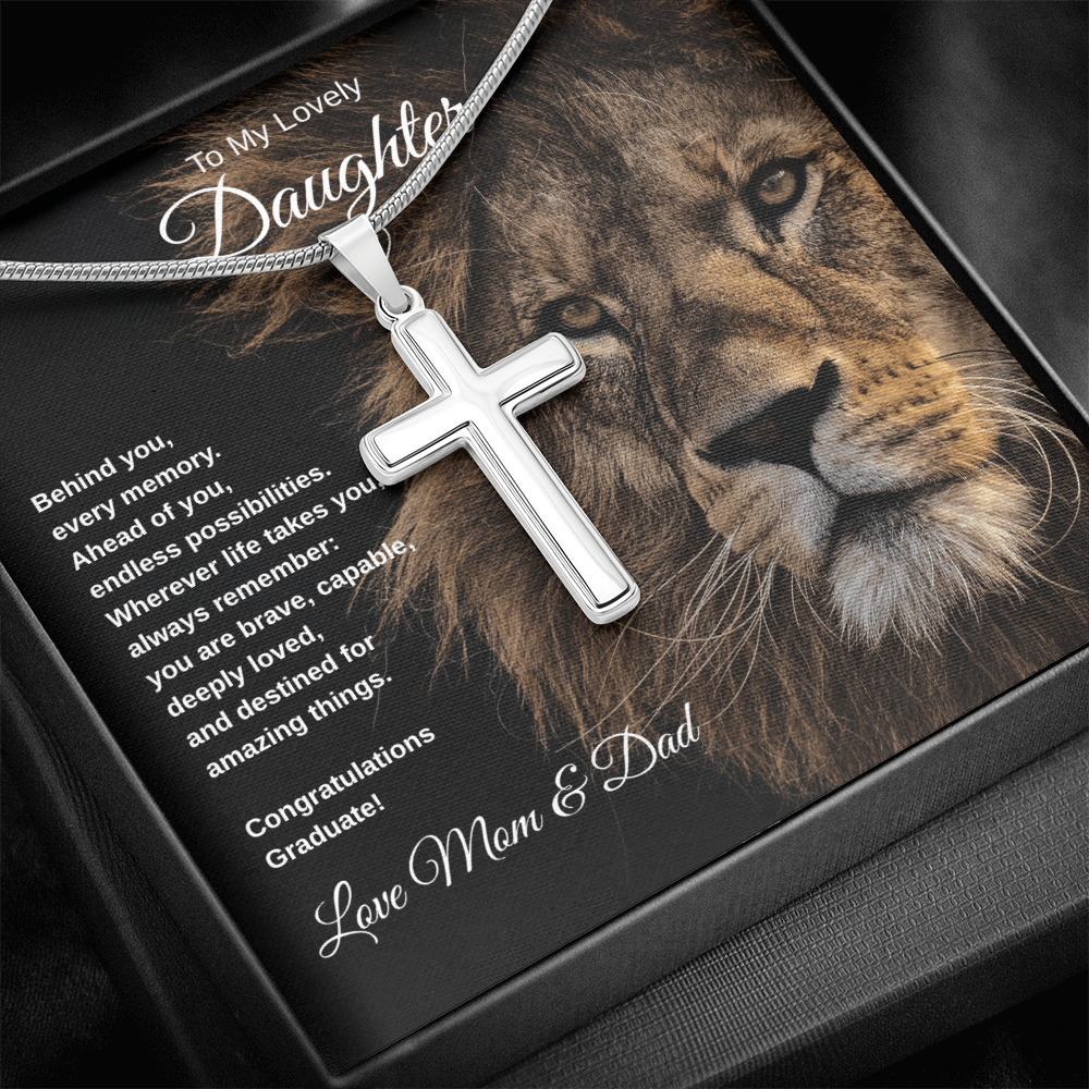 Gift To Our Lovely Daughter From Mom & Dad “You Are Destined For Amazing Things” Cross Chain Necklace