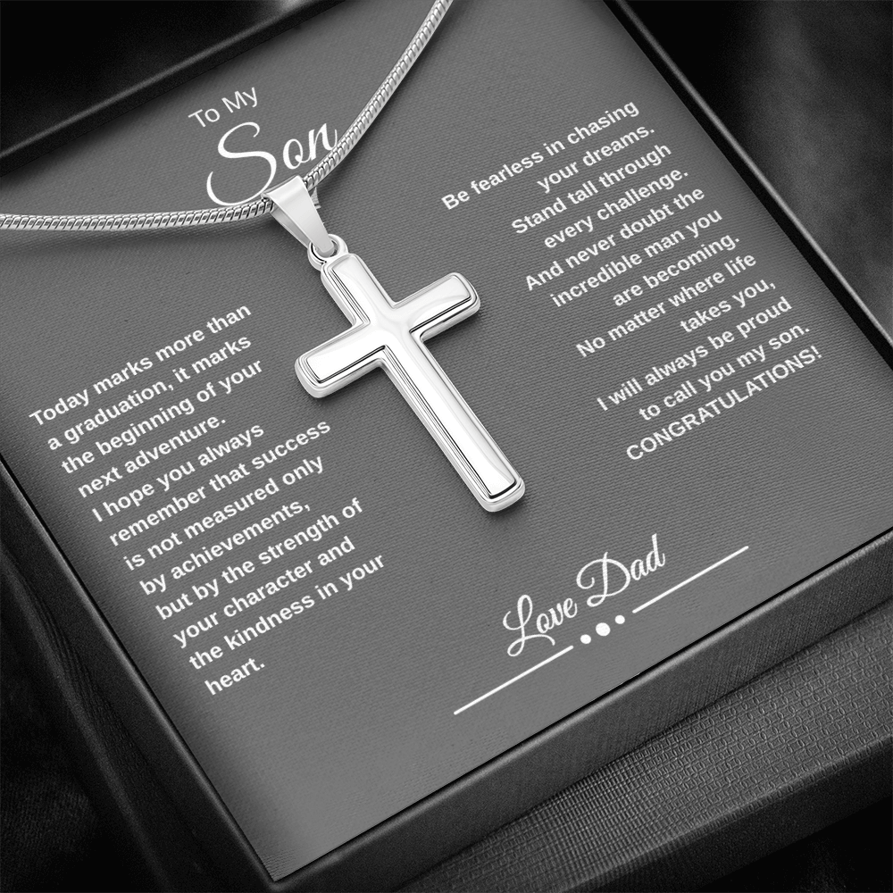 Gift To My Son From Dad “Be Fearless In Chasing Your Dreams” Cross with Link Chain Necklace