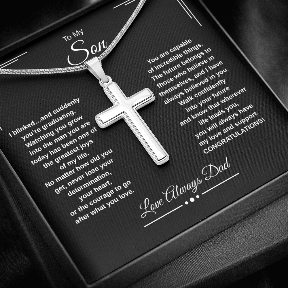 Gift To My Son From Dad “I Blinked…And Suddenly You're Graduating” Cross with Link Chain Necklace
