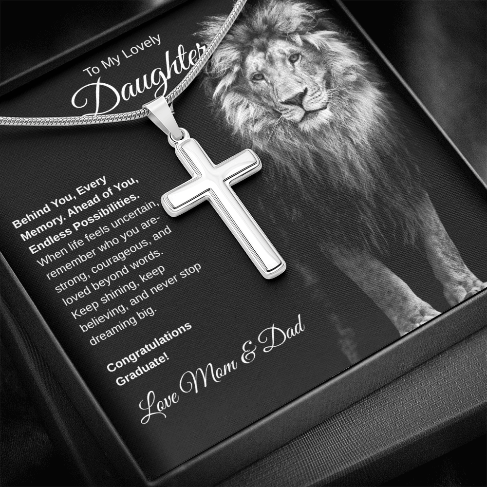 Gift To Our Lovely Daughter From Mom & Dad “Never Stop Dreaming Big” Cross  Necklace