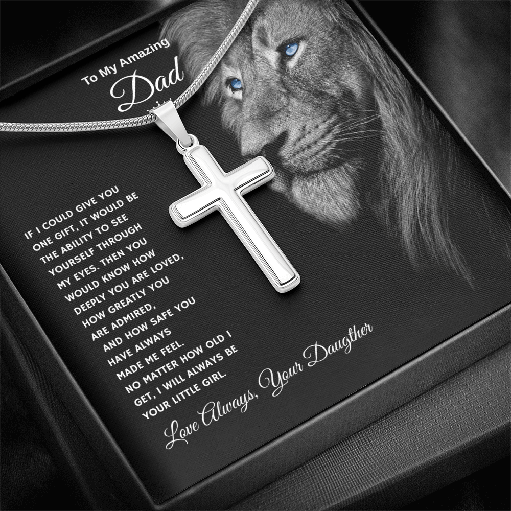 Gift To My Amazing Dad From Daughter “Forever Your Little Girl” Cross Necklace