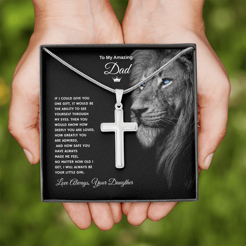 Gift To My Amazing Dad From Daughter “Forever Your Little Girl” Cross Necklace