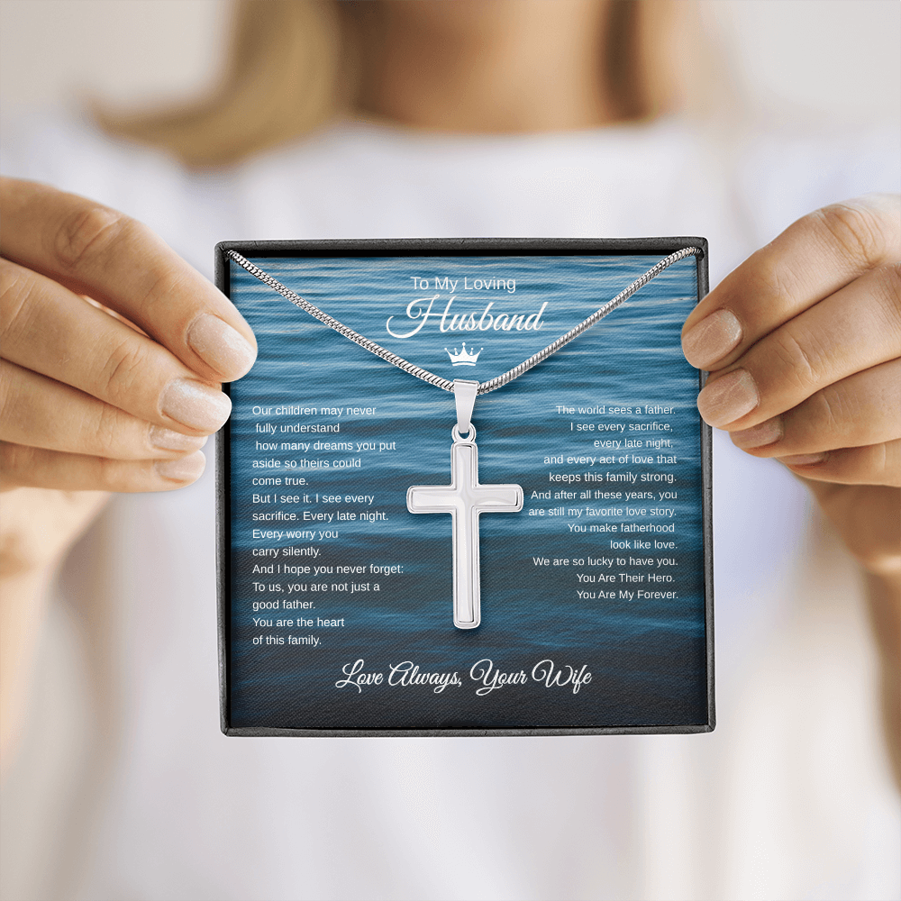Gift To My Loving Husband From Wife “The Way You Protect Your Family”  Cross Chain Necklace