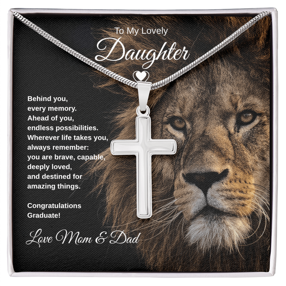 Gift To Our Lovely Daughter From Mom & Dad “You Are Destined For Amazing Things” Cross Chain Necklace