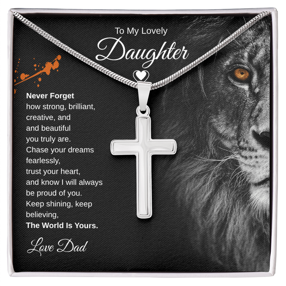 Gift To My Lovely Daughter From Dad “The World Is Yours” Cross Chain Necklace