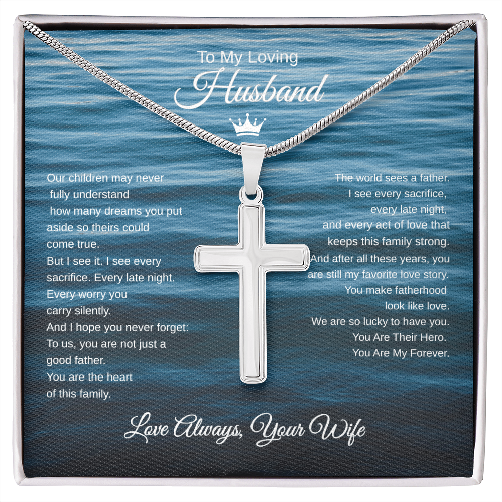Gift To My Loving Husband From Wife “The Way You Protect Your Family”  Cross Chain Necklace