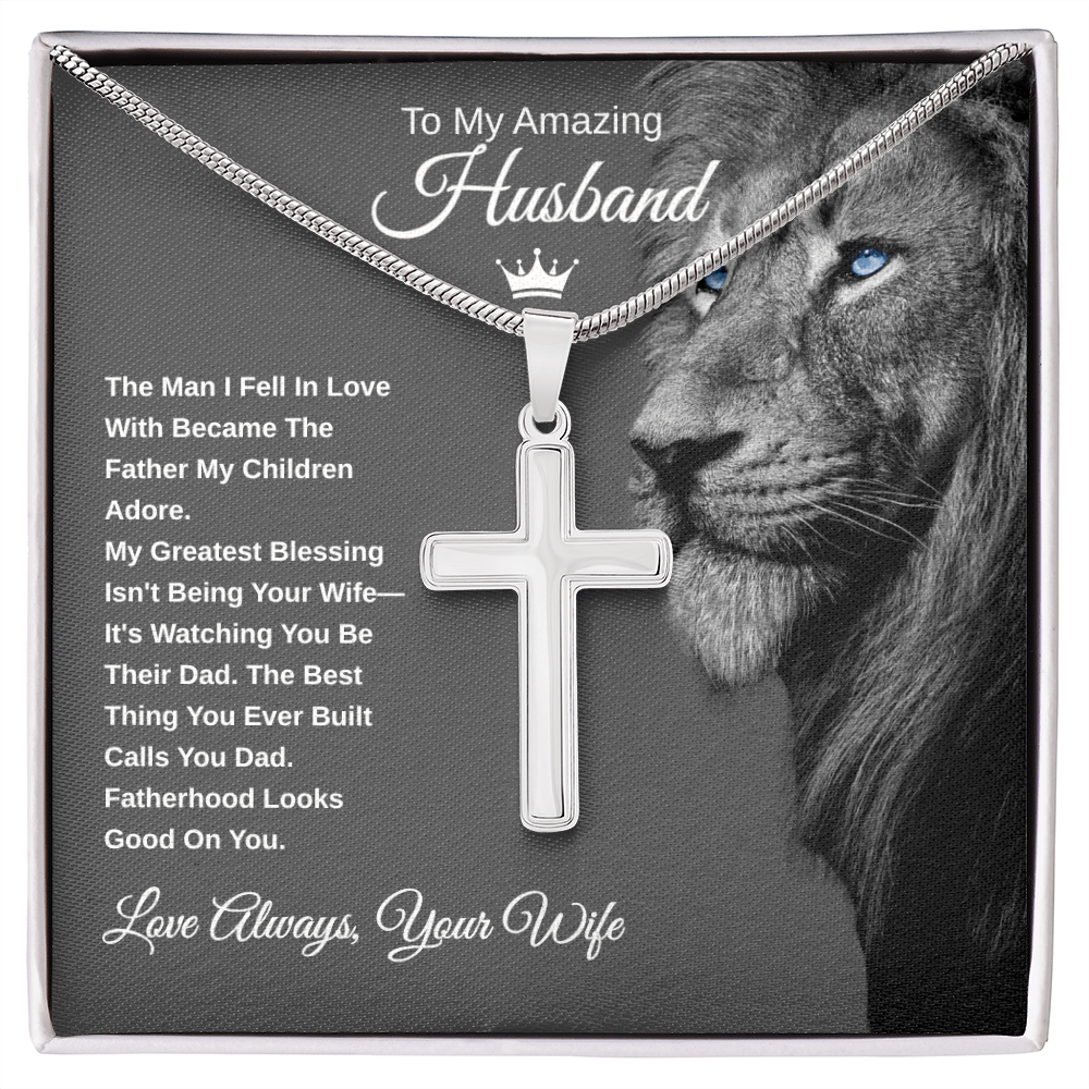 Gift To My Amazing Husband From Wife "The Best Husband. The Best Dad” Cross Chain Necklace