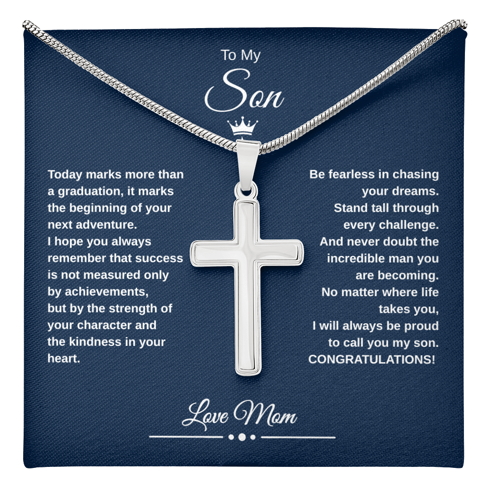 Gift To My Son From Mom “Be Fearless In Chasing Your Dreams” Cross with Link Chain Necklace