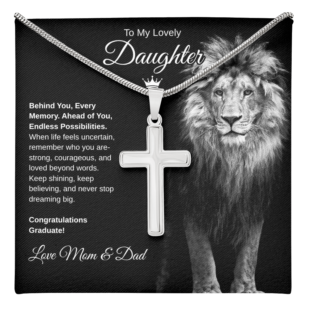 Gift To Our Lovely Daughter From Mom & Dad “Never Stop Dreaming Big” Cross  Necklace