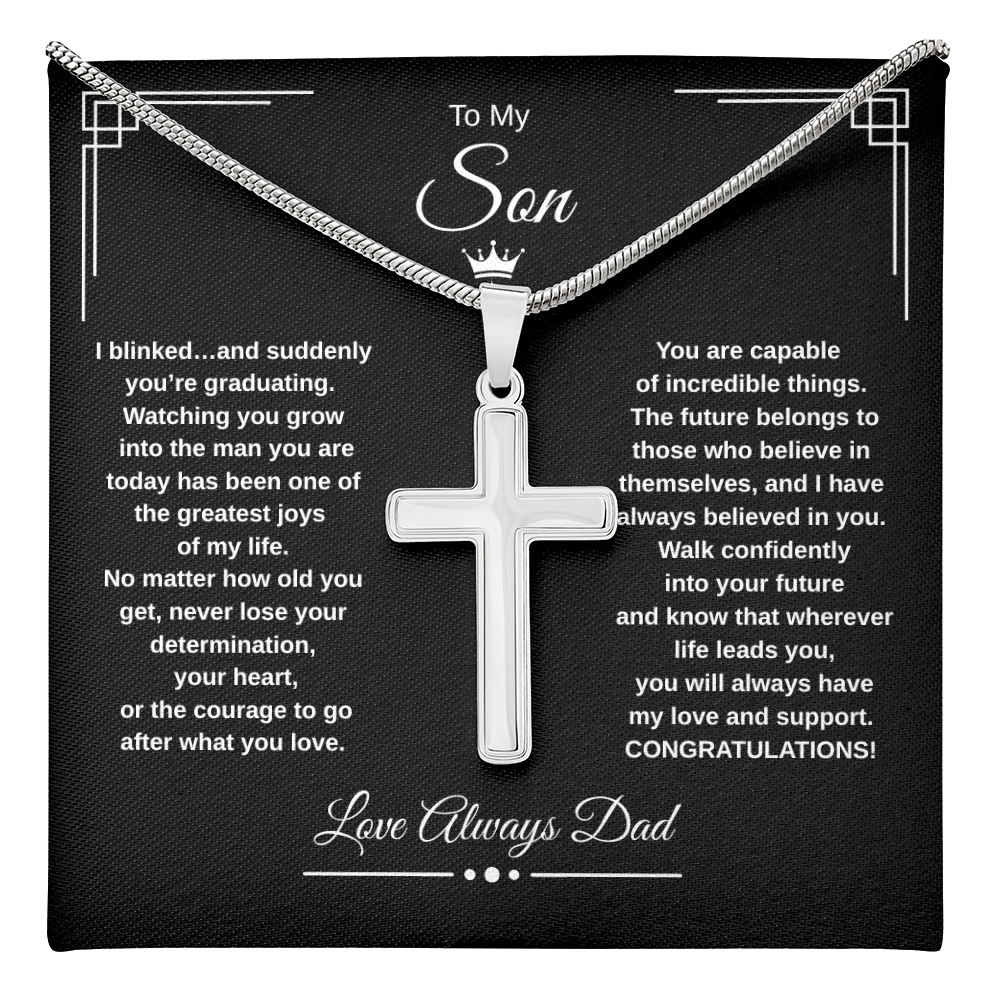 Gift To My Son From Dad “I Blinked…And Suddenly You're Graduating” Cross with Link Chain Necklace