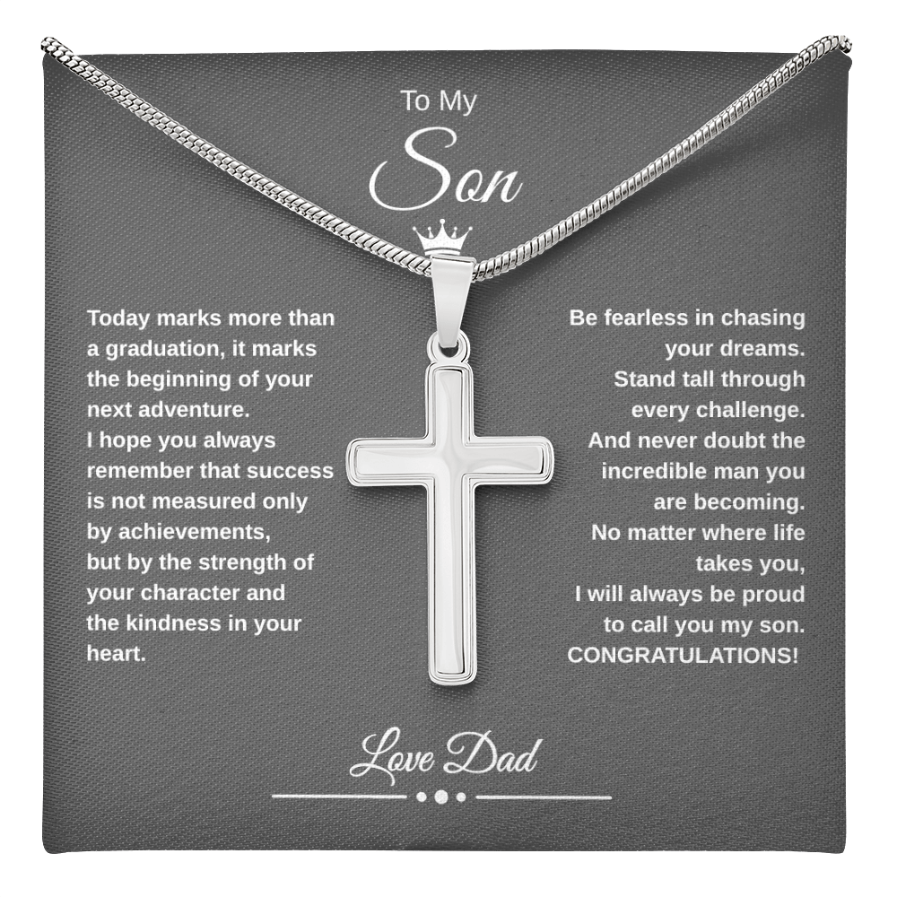 Gift To My Son From Dad “Be Fearless In Chasing Your Dreams” Cross with Link Chain Necklace