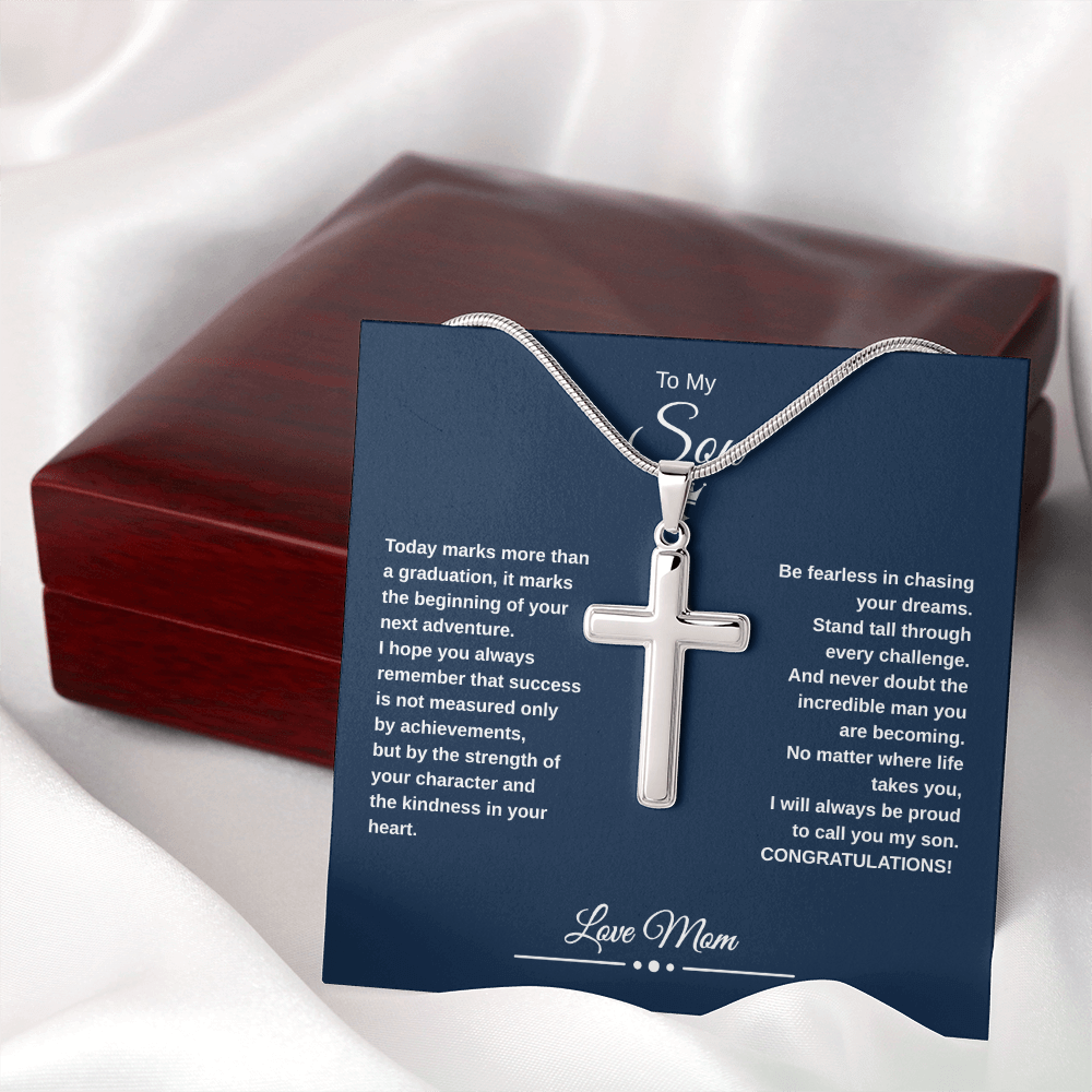 Gift To My Son From Mom “Be Fearless In Chasing Your Dreams” Cross with Link Chain Necklace