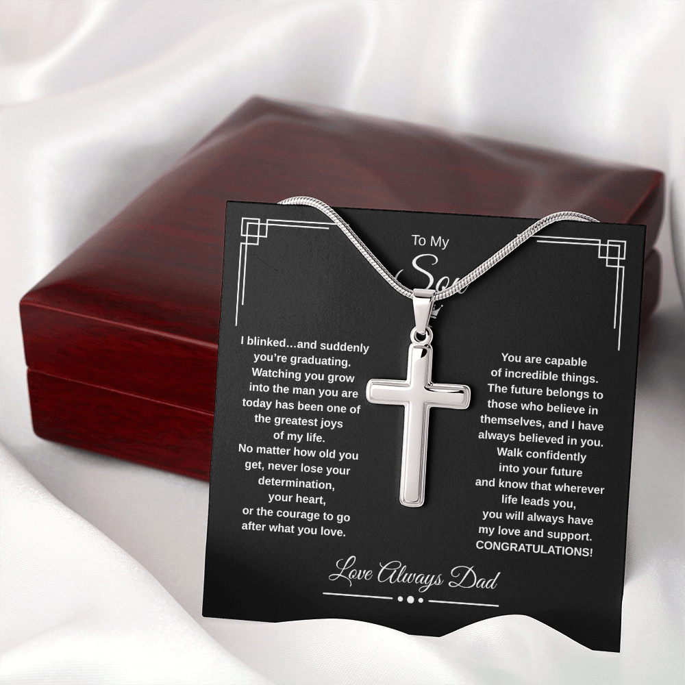 Gift To My Son From Dad “I Blinked…And Suddenly You're Graduating” Cross with Link Chain Necklace