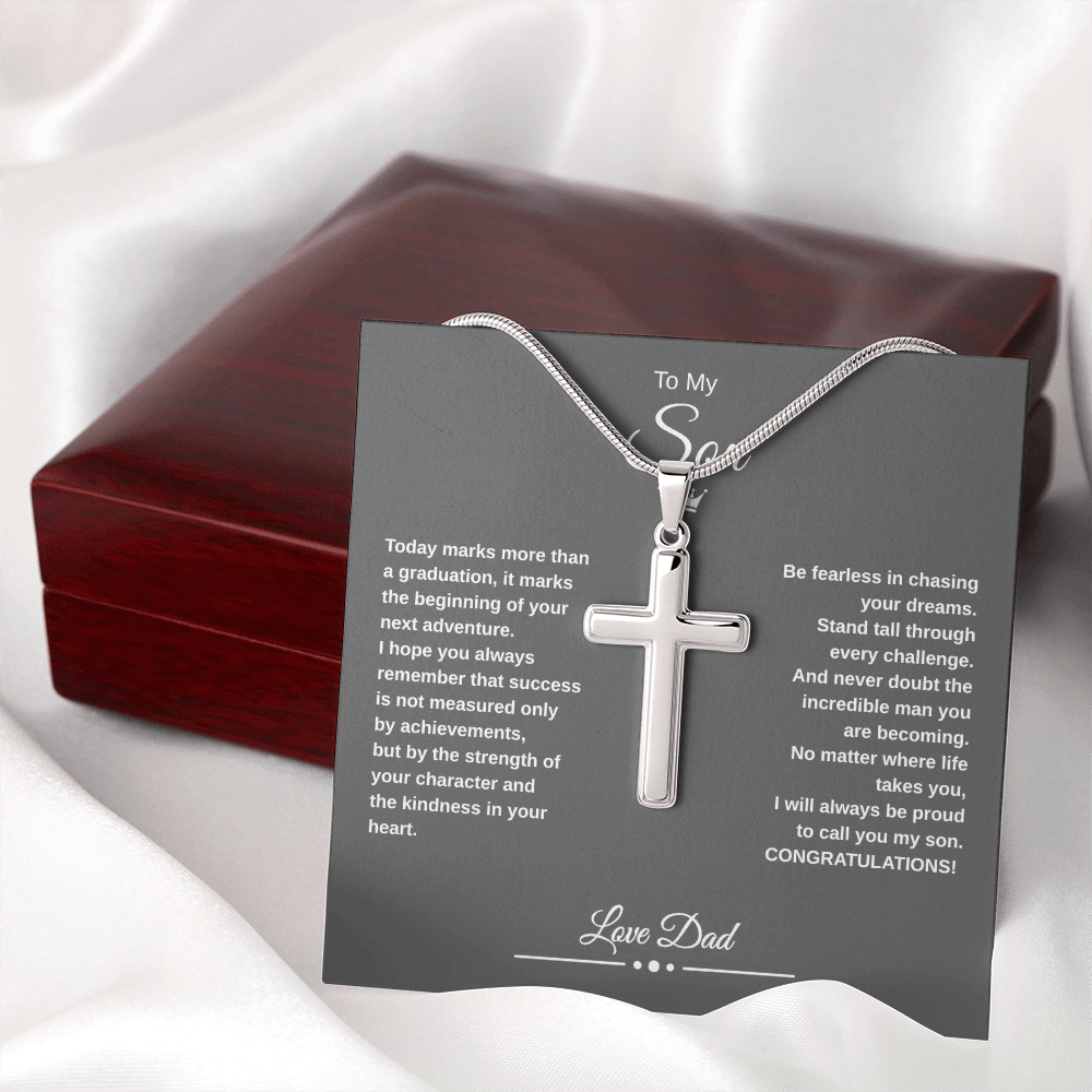 Gift To My Son From Dad “Be Fearless In Chasing Your Dreams” Cross with Link Chain Necklace