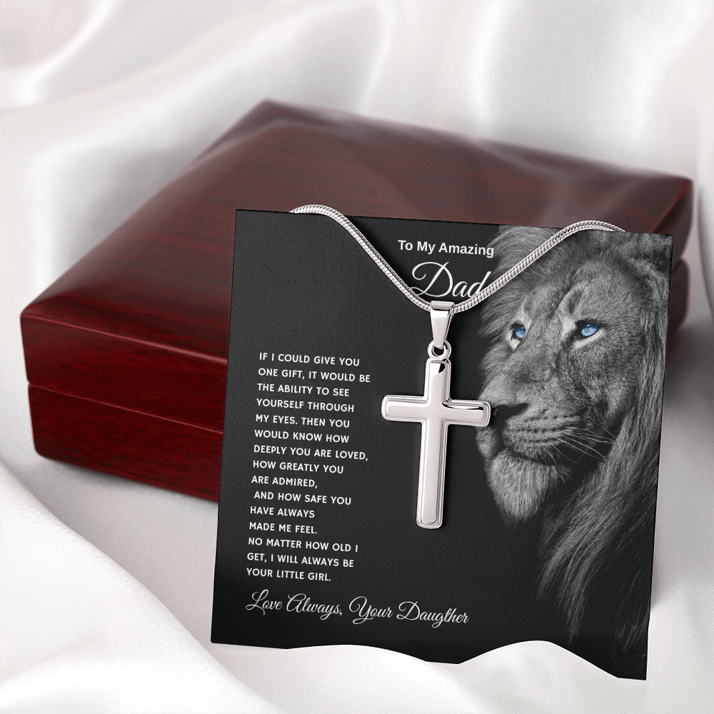 Gift To My Amazing Dad From Daughter “Forever Your Little Girl” Cross Necklace