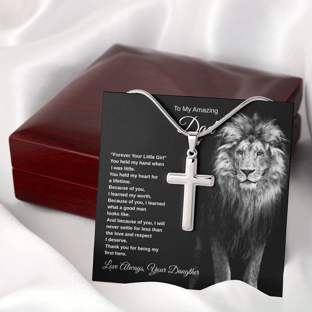 Gift To My Amazing Dad From Daughter “Forever Your Little Girl” Cross Necklace