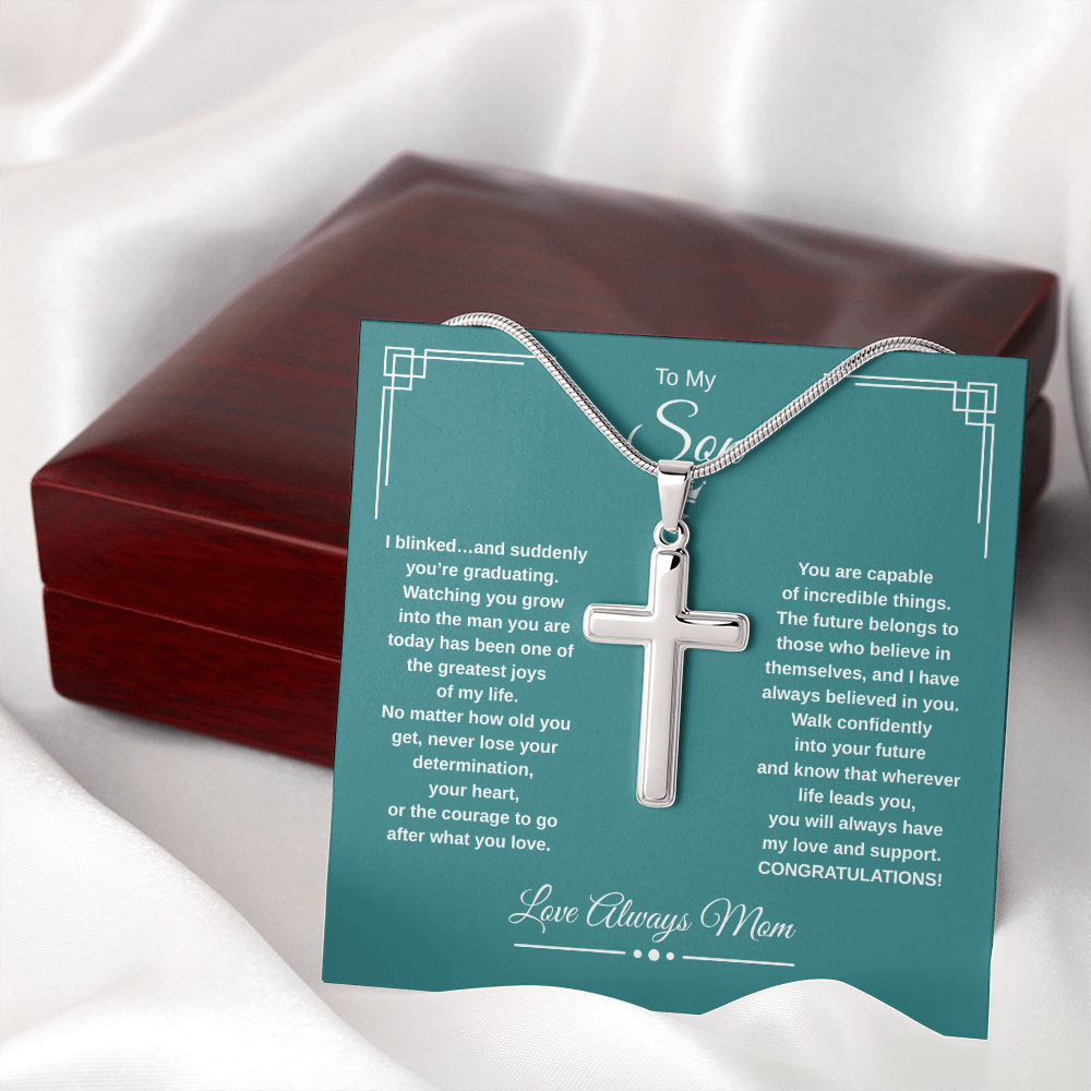 Gift To My Son From Mom “I Blinked…And Suddenly You're Graduating” Cross with Link Chain Necklace