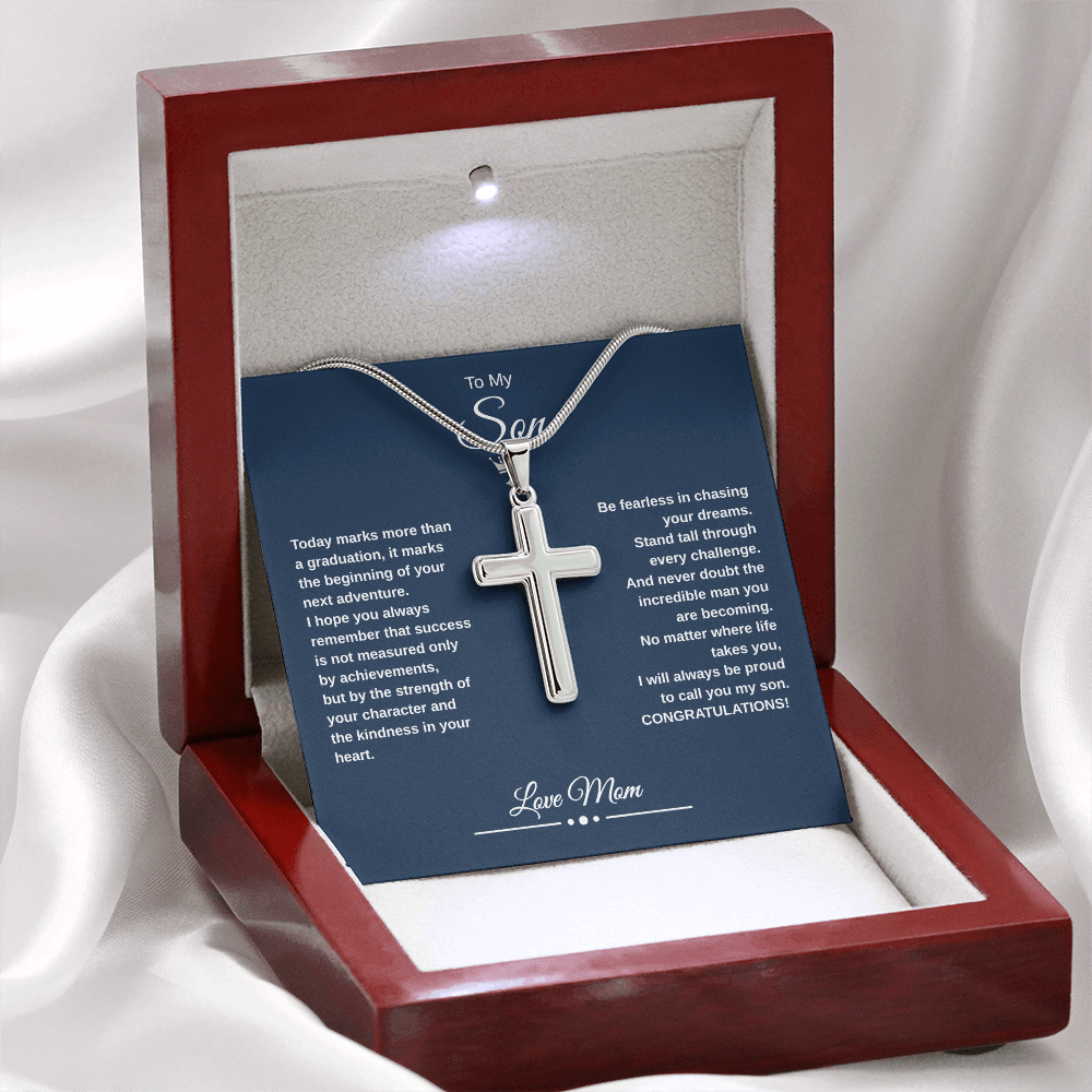 Gift To My Son From Mom “Be Fearless In Chasing Your Dreams” Cross with Link Chain Necklace