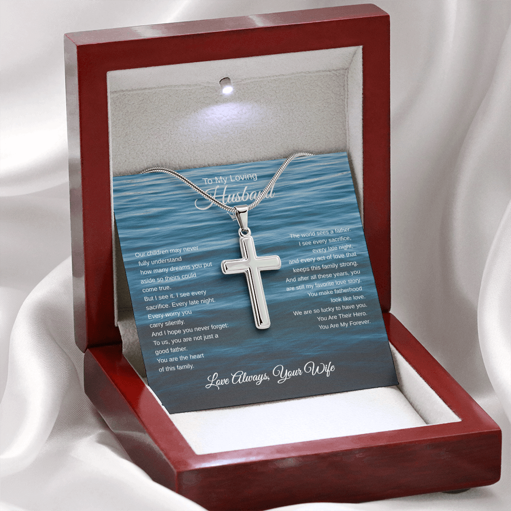 Gift To My Loving Husband From Wife “The Way You Protect Your Family”  Cross Chain Necklace
