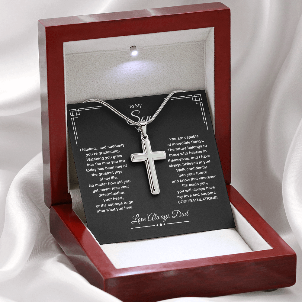 Gift To My Son From Dad “I Blinked…And Suddenly You're Graduating” Cross with Link Chain Necklace