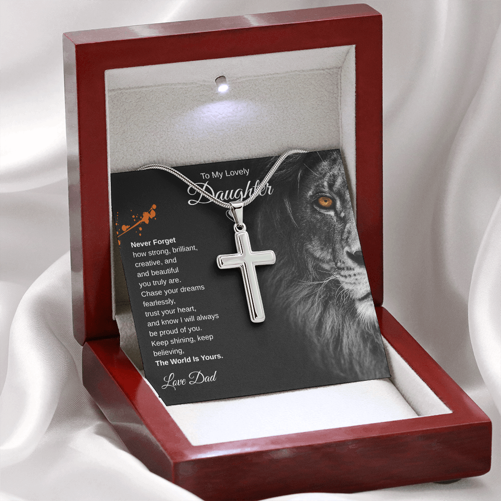 Gift To My Lovely Daughter From Dad “The World Is Yours” Cross Chain Necklace