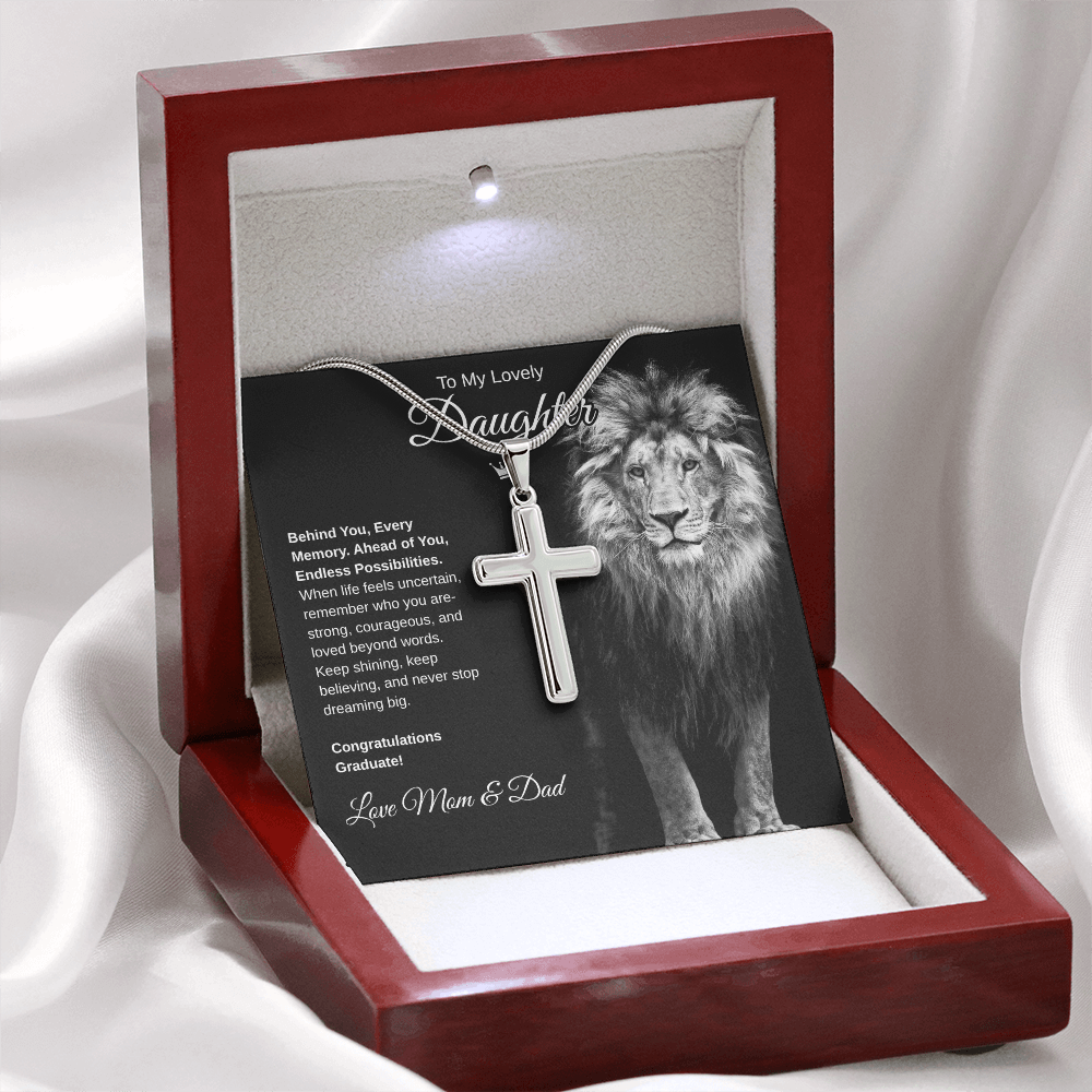 Gift To Our Lovely Daughter From Mom & Dad “Never Stop Dreaming Big” Cross  Necklace