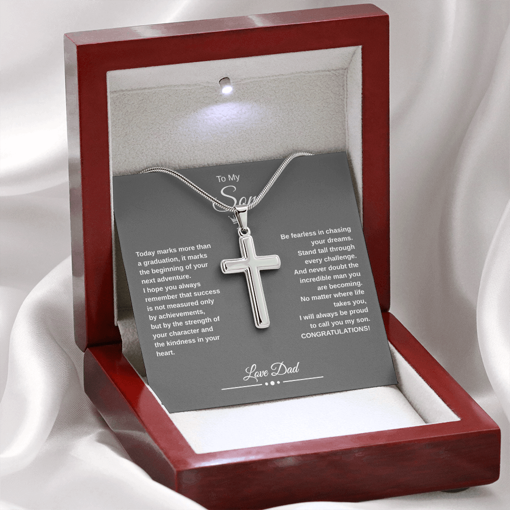 Gift To My Son From Dad “Be Fearless In Chasing Your Dreams” Cross with Link Chain Necklace