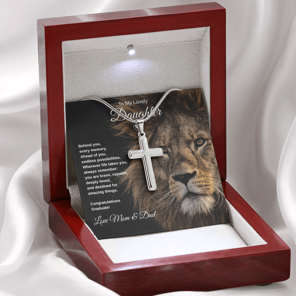 Gift To Our Lovely Daughter From Mom & Dad “You Are Destined For Amazing Things” Cross Chain Necklace