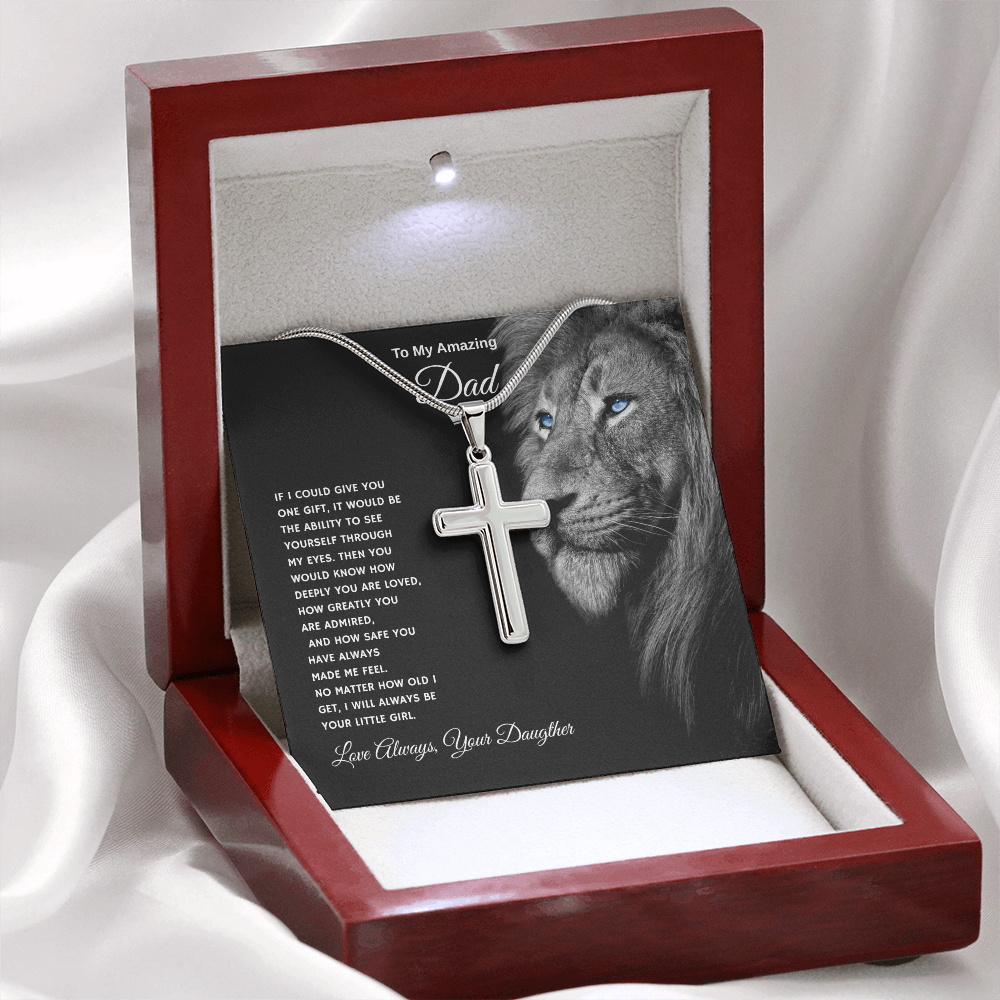 Gift To My Amazing Dad From Daughter “Forever Your Little Girl” Cross Necklace