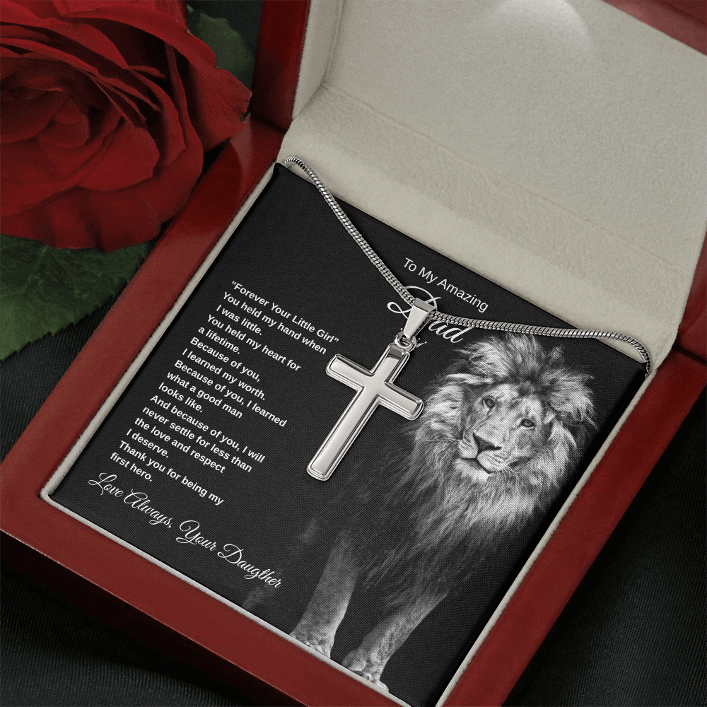 Gift To My Amazing Dad From Daughter “Forever Your Little Girl” Cross Necklace