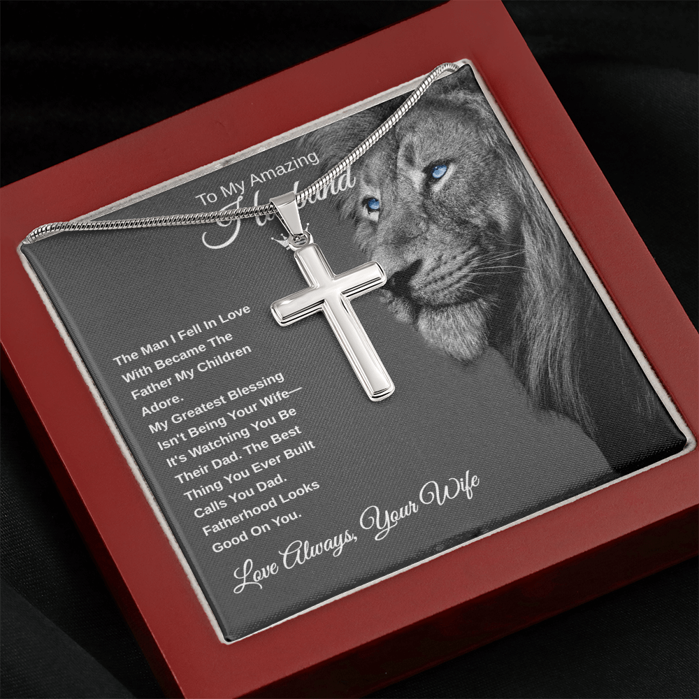 Gift To My Amazing Husband From Wife "The Best Husband. The Best Dad” Cross Chain Necklace